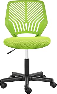 Yaheetech Office Desk Chair Adjustable Computer Chair Armless Swivel Chair with Rolling Wheels and Lumbar Support for Home Office Study and Work, Green