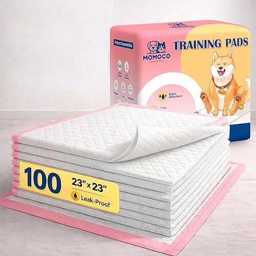 MoMoCo Almohadillas para cachorros, 23"x23"-100 unidades de almohadillas de orina para perros, almohadillas de entrenamiento desechables súper