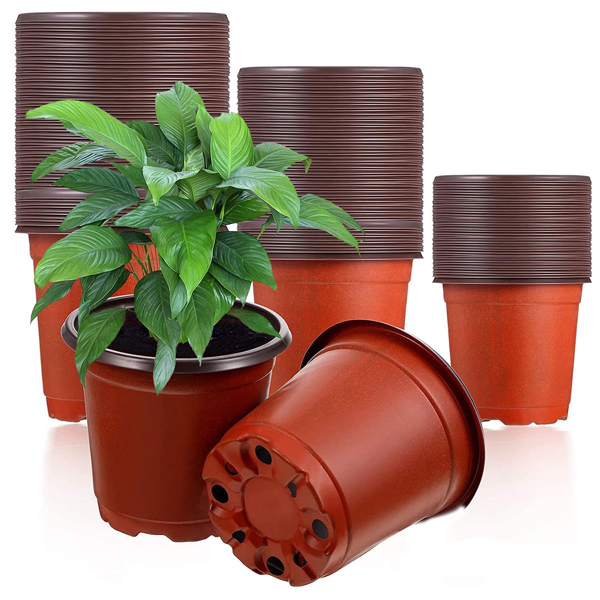 Plastic Plant Pots 9cm 15cm Seedling Pots with Drainage Holes & Handles, Small Nursery Pots for Indoor Outdoor Plants, Sturdy UV-Resistant Containers (15cm×13cm*50)