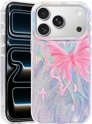 Miniatura 15 de I-MGAE-IN-AR - Funda diseñada para iPhone 12 y 12 Pro, diseño de mariposa plateada brillante, funda protectora de poliuretano termoplástico, suave,