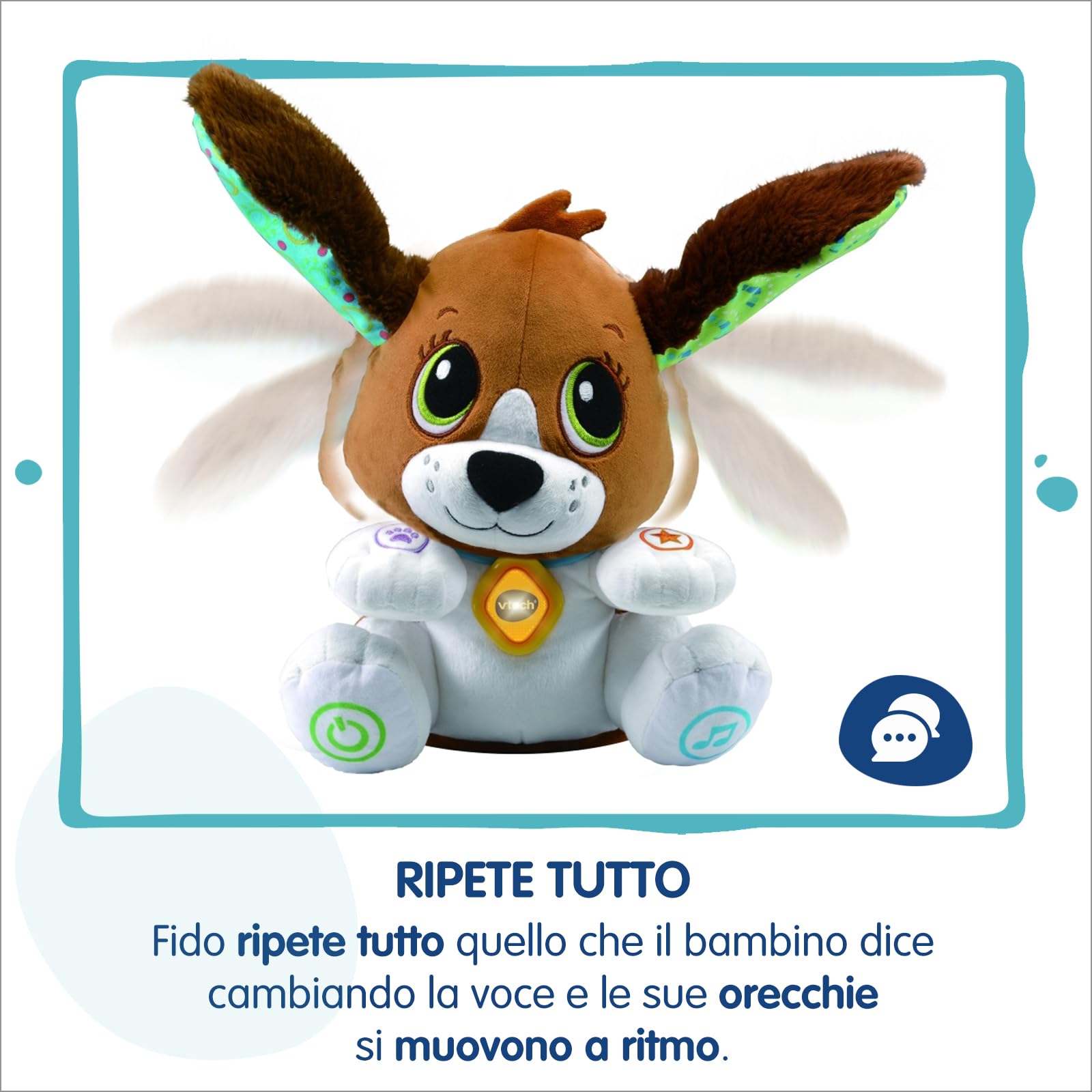 VTech Fido, rozmawiaj i baw się ze mną, interaktywna zabawka, piesek, zabawka powtarzająca wszystko, gra ewolucyjna z 3 poziomami rozwoju, porusza uszami, język włoski, baterie w zestawie, 1-5 lat