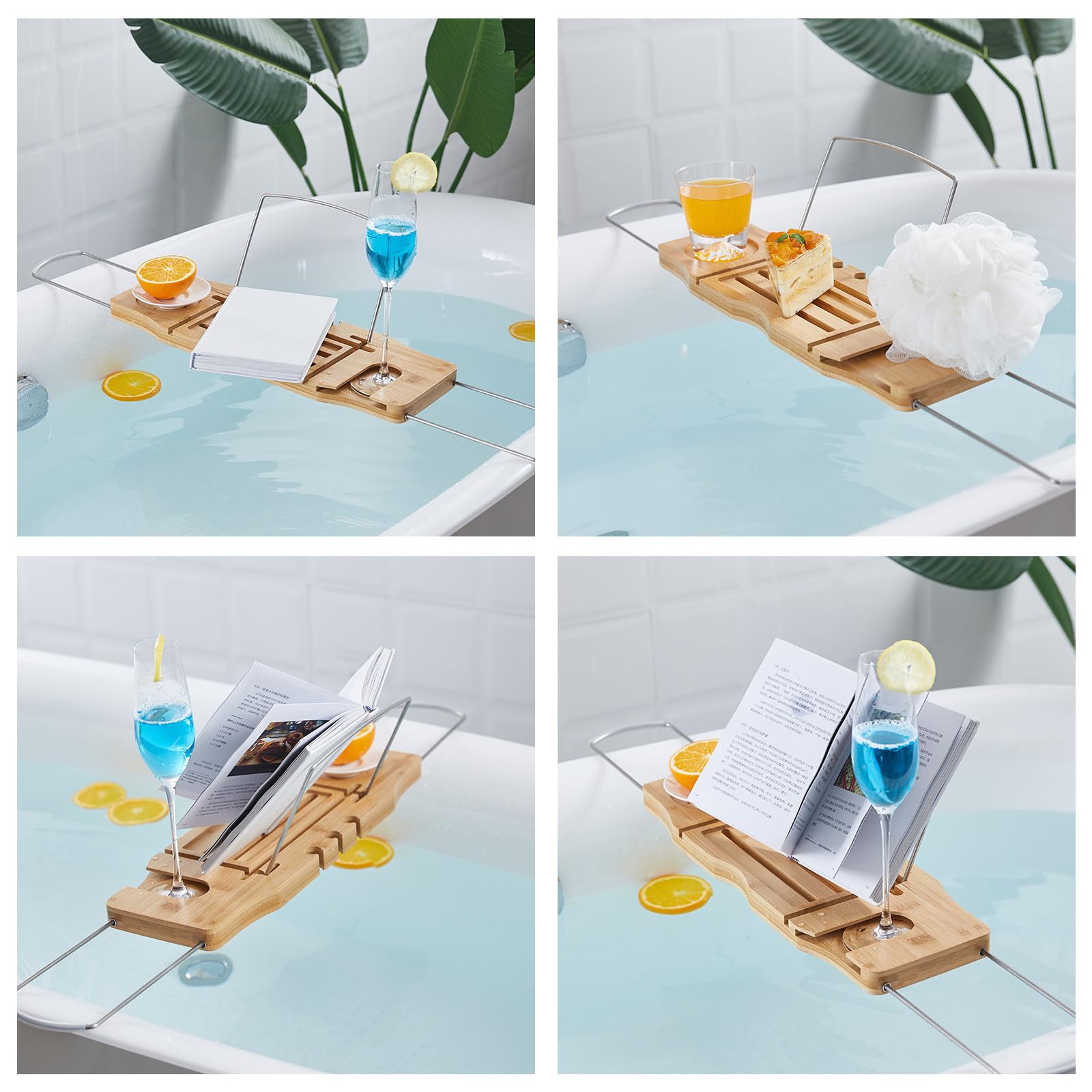 NUOBESTY Plateau de Bain Extensible en Métal, Support Téléphone,