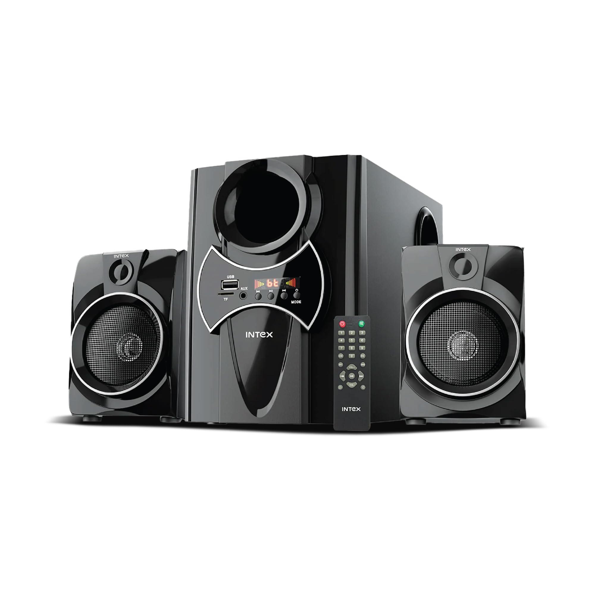 Intex 2.1 Ch 55W Bluetooth Home Theater | Powerful Audio Effect & Multimedia Speaker | 4 inch Subwoofer with 2 Satellite Speaker | Remote Control | Recording & LED Display (Black)-image-11