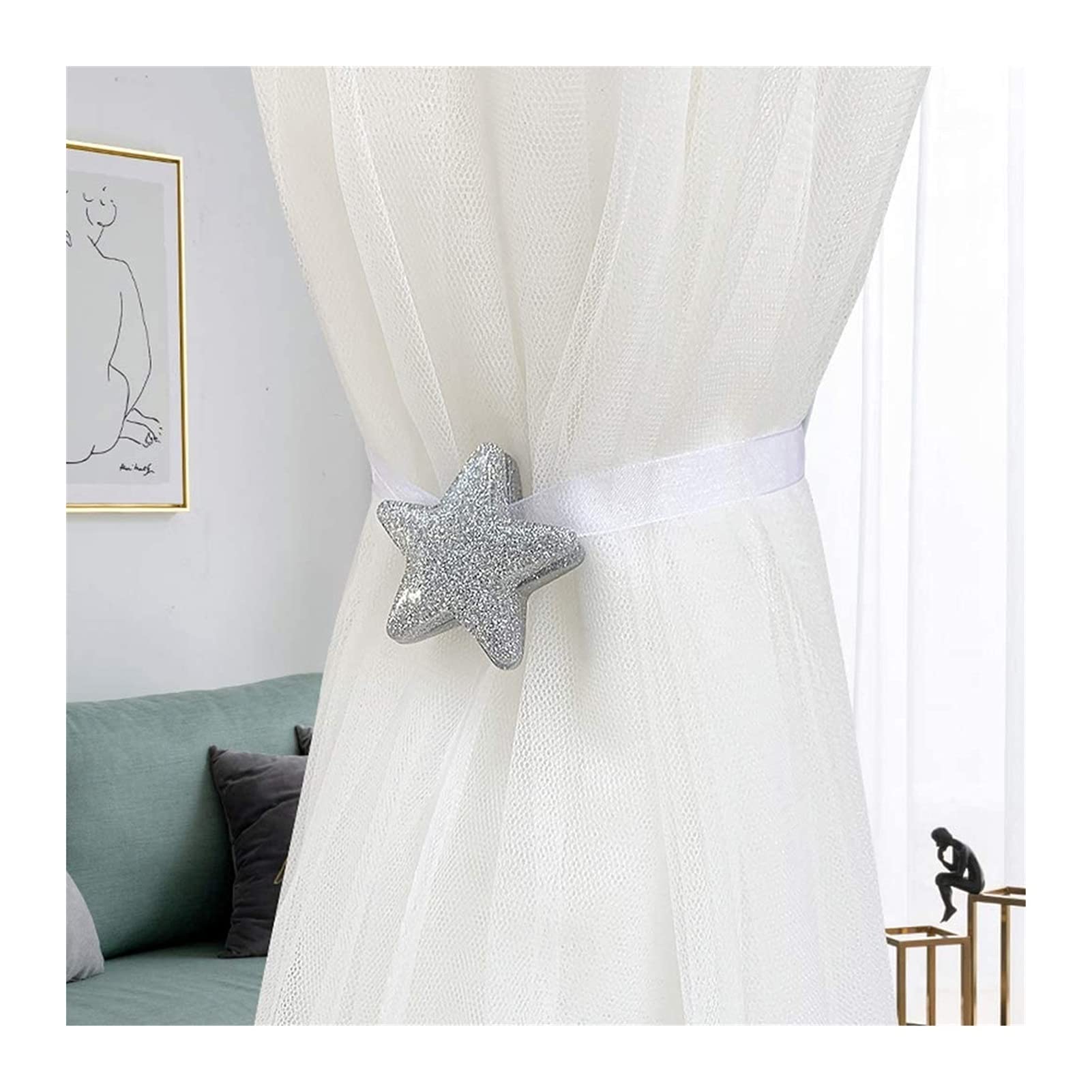 Embrasses de rideaux, boucle de rideau magnétique en acrylique de style étoile 4PCS, pas besoin d'installer des sangles de rideau pour les textiles de maison, décoration de la maison (couleur : rose