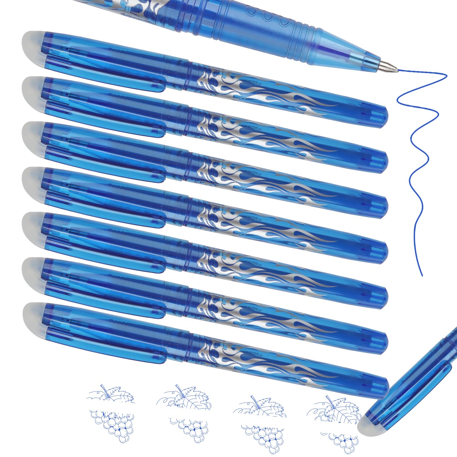 MOTIBACK 7PCS Blue Erasable Gel Pens with Rubber Erasers – Smooth Writing Gel Pens for School, Office & Home, Perfect Erasable Pens for Kids & Adults, Easy Corrections, Ideal School Supplies 0.5mm