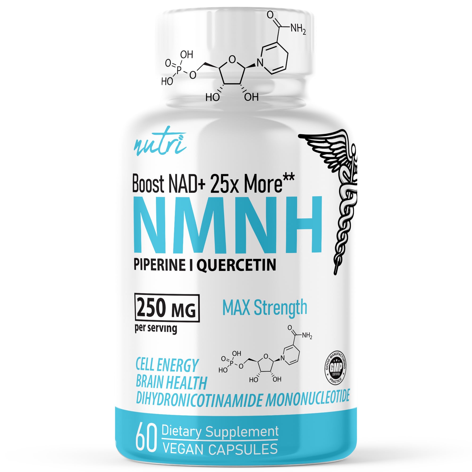 Nature's Fusions NMNH (NMN Supplement Alternative) (Dihydronicotinamide Mononucleotide) 250mg - 25 Times More Effective Than NR & NAD+ - Boost NAD+ by up to 10 Times - 60 Count (30 Servings)