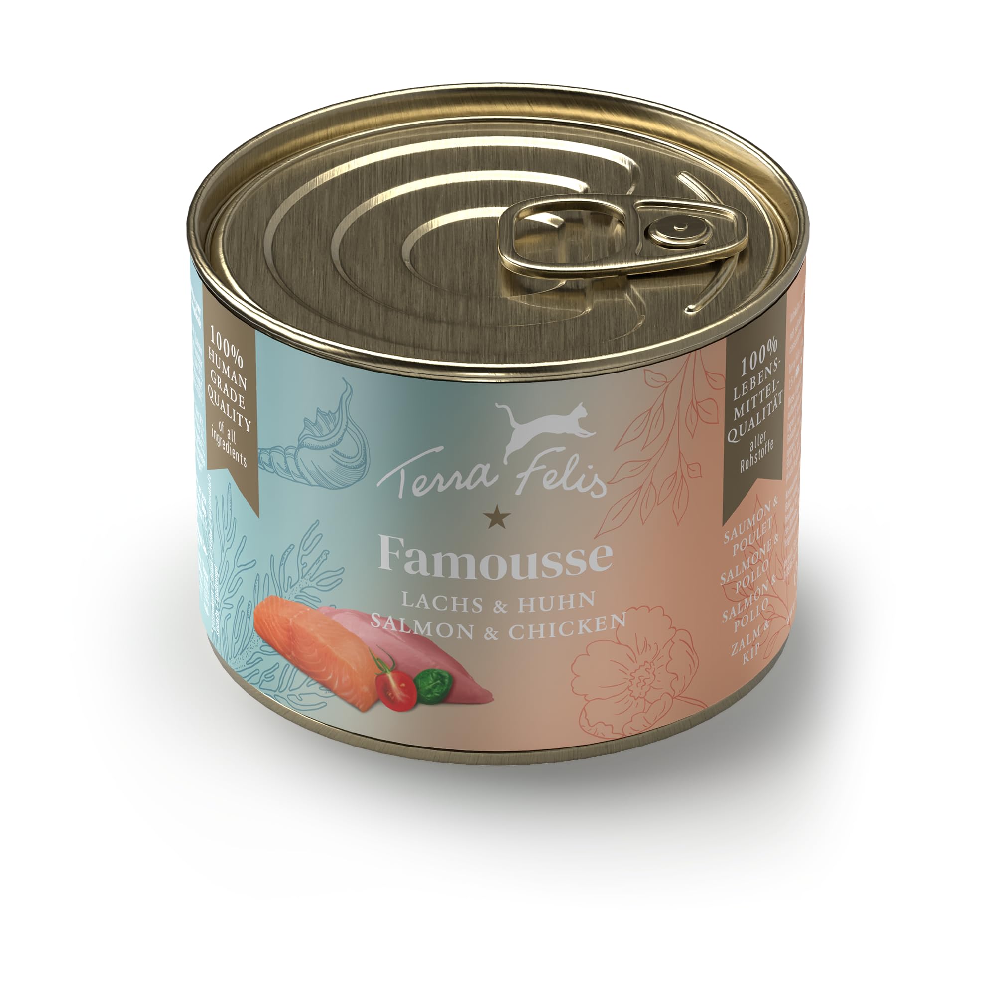 TERRA FELIS Lachs & Huhn - Famousse Nassfutter, 200g I Premium Katzenfutter in 100% Lebensmittelqualität Aller Rohstoffe I Hergestellt in Bayern | zuckerfrei & getreidefrei I Ergänzungsfuttermittel