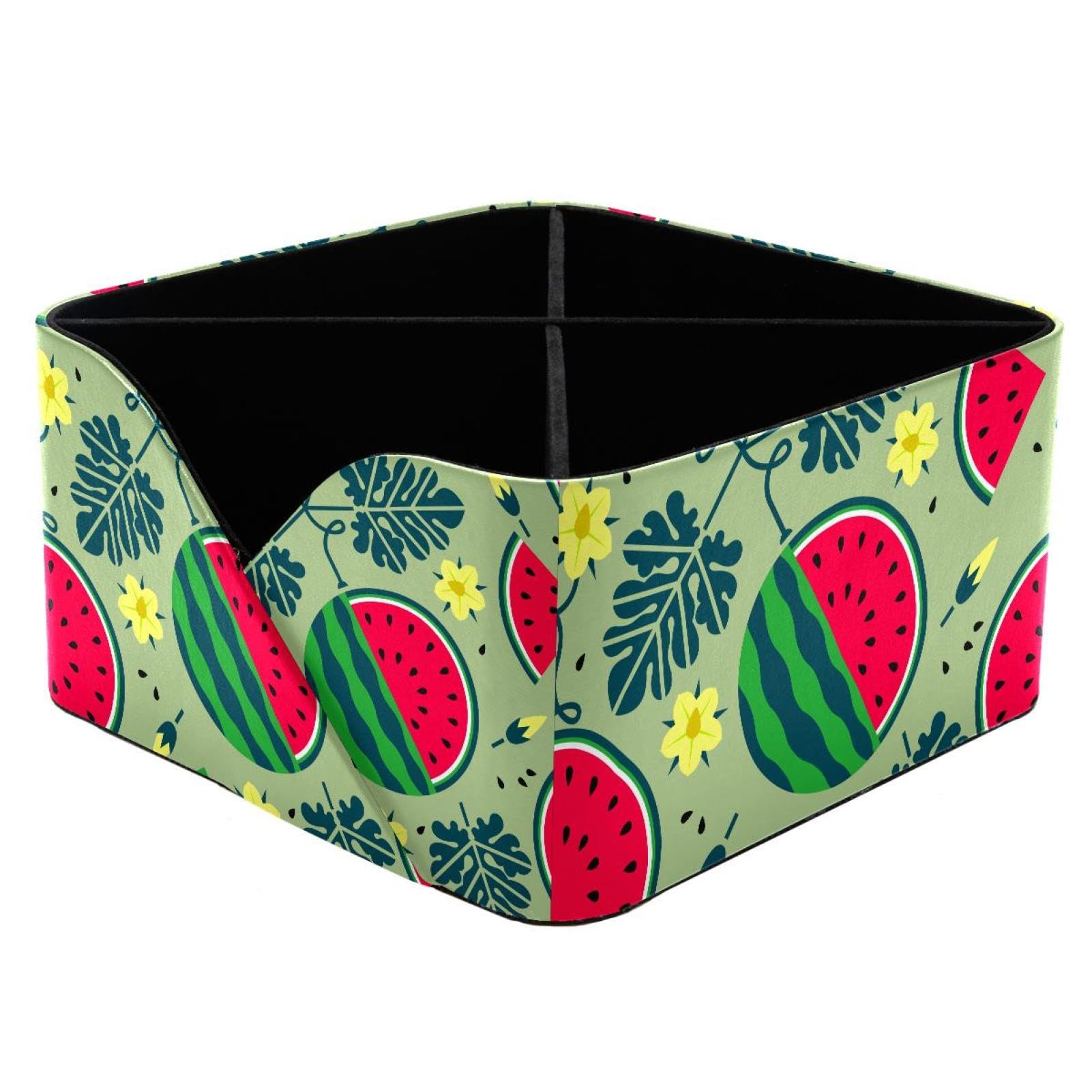 KengjuTesu Ripe Watermelon Leaves and Flowers Desktop Organizer Pen Holder, Rectangular Pencil Cup for Office, Study and Makeup Stations