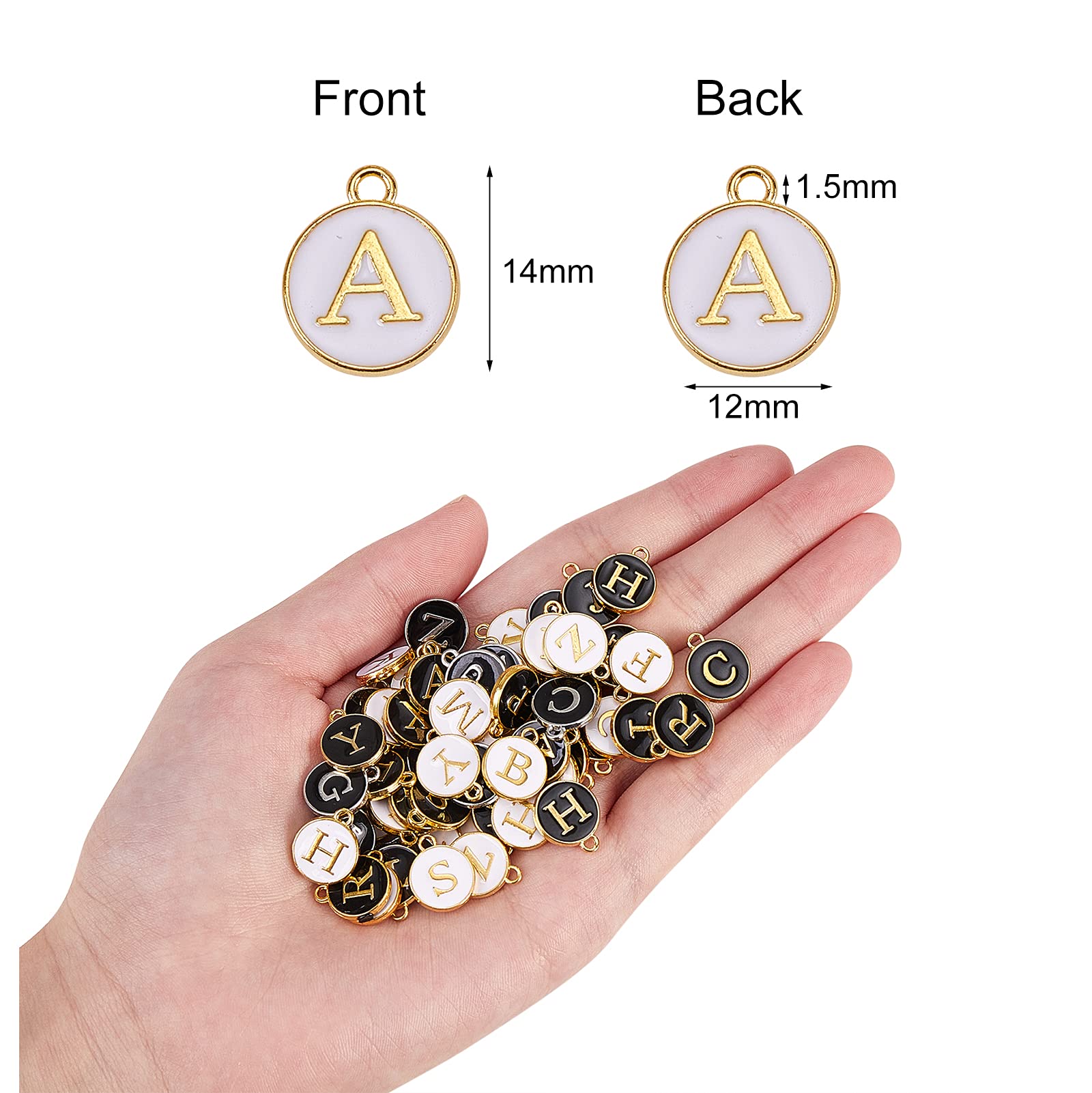 BEEFLYING 130pcs Metal Enamel Letter Charms Pendants Flat Round A~Z Alphabet Charm Mixed Colored For DIY Jewelry Name Necklace Bracelet Making - Image 2