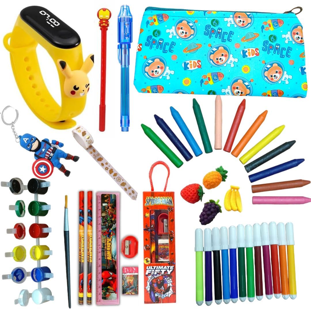Prezzie Villa 46 pieces Space Pencil Zipper Pouch Combo for Kids, with Colors, Spiderman Avengers Superhero Sharpener and Pencils, School Supplies Gift (B0D3Q8N69V) Amazon Price History, Amazon Price Tracker