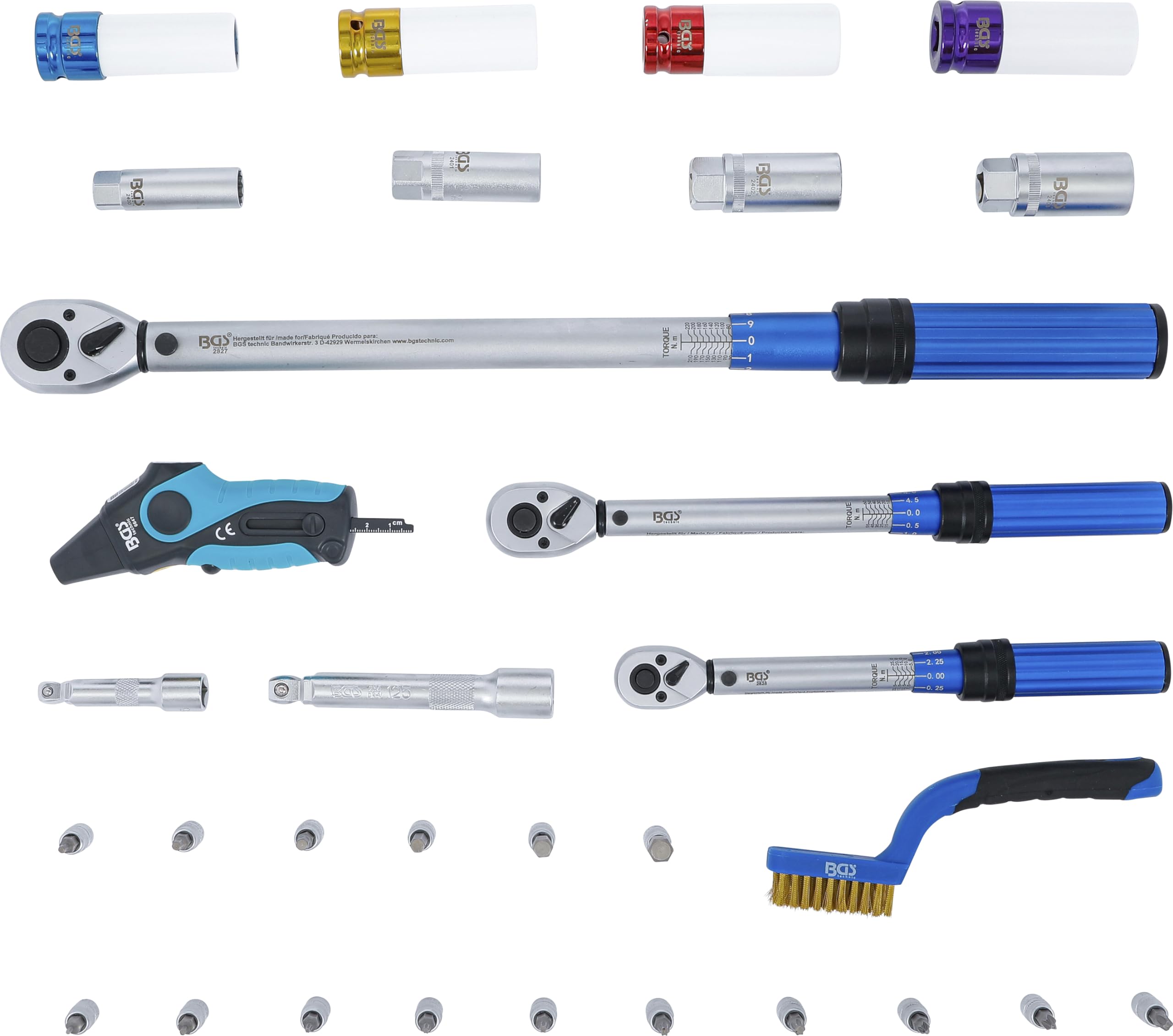 BGS 74305 | Zestaw kluczy dynamometrycznych | 6,3 mm (1/4"), 10 mm (3/8"), 12,5 mm (1/2") | 2-24 Nm | 31 szt.