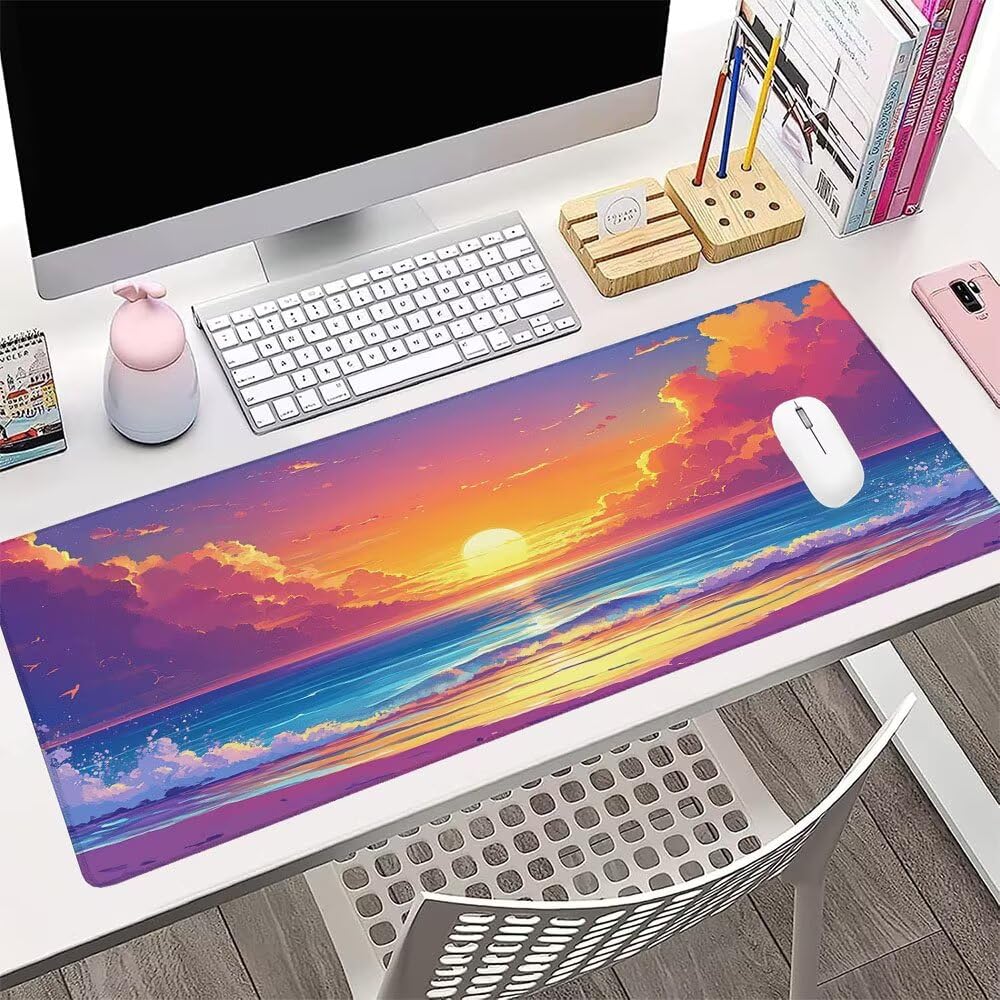 Podkładka pod mysz XXL kolor pod ręką biurko akcesoria do gier klawiatura podkładka pod mysz zachód słońca rozszerzona szeroka mata do gier 1400 x 600 x 3 mm wodoodporna antypoślizgowa gumowa podstawa