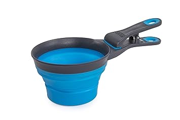 Dexas Pets Collapsible KlipScoop Collapsible Dry Dog Food Scoop and Dog Food Bag Clip, 2 Cup Capacity, Pro Blue