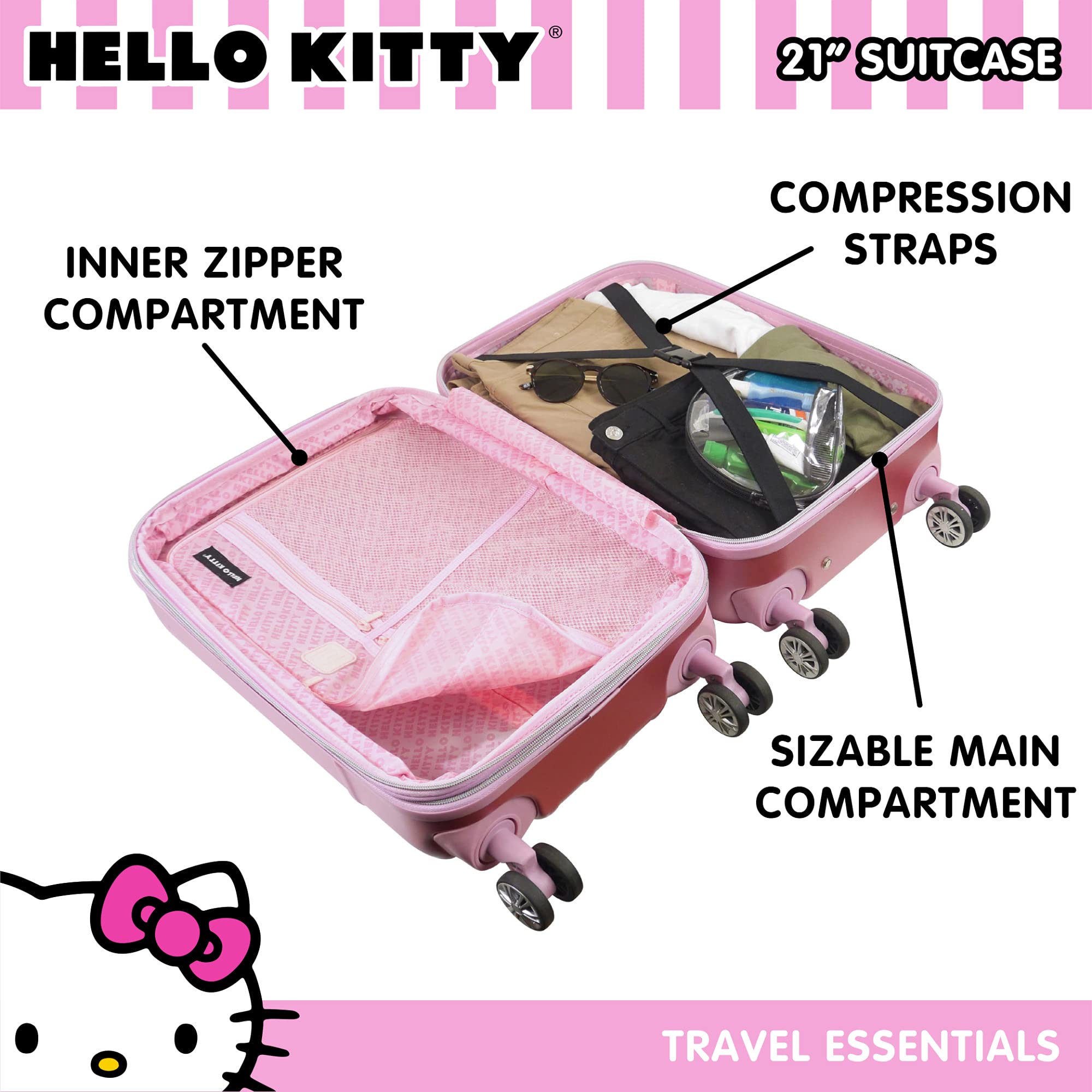 FUL Hello Kitty Rolling Hardside Luggage Carry on Suitcase with Wheels