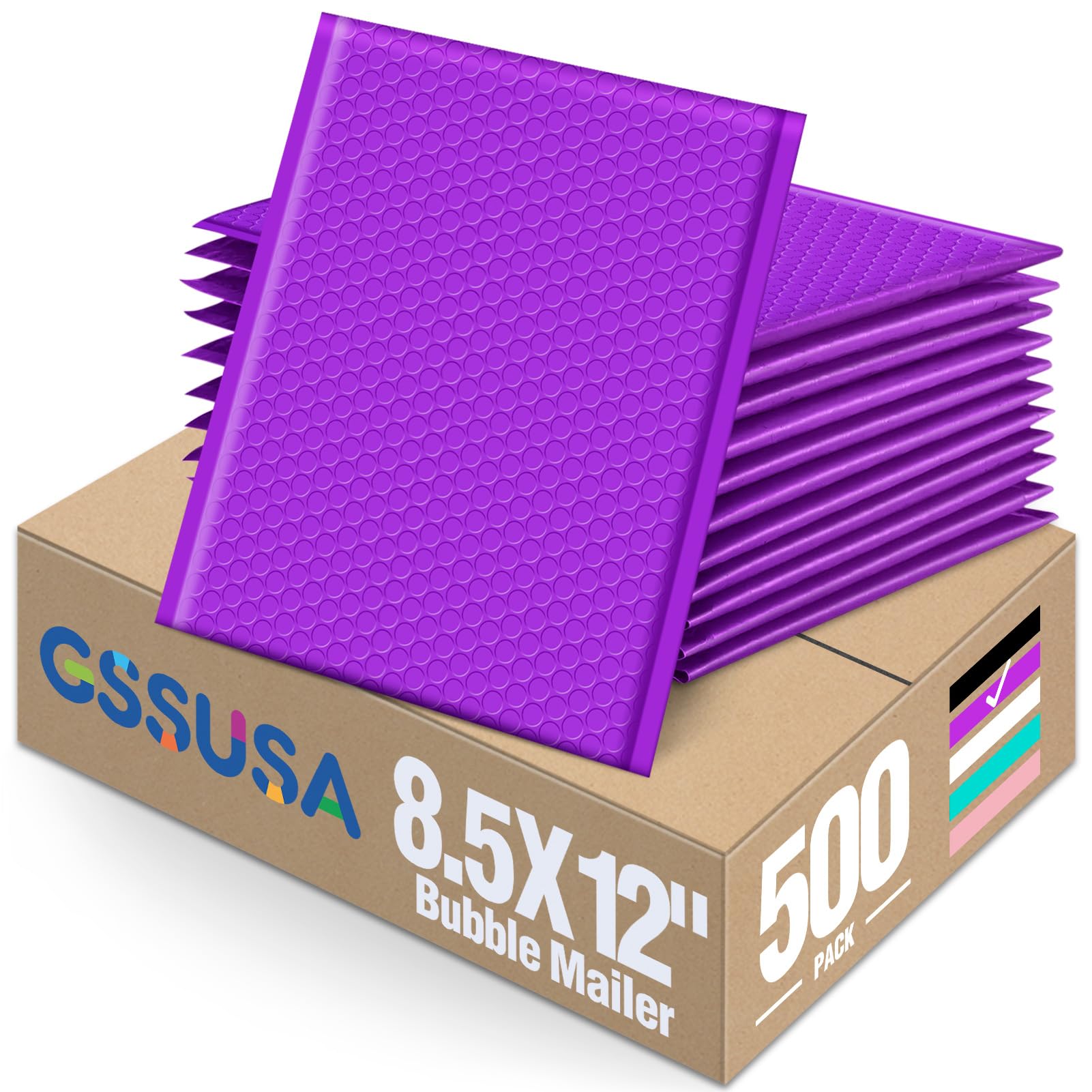 GSSUSA Purple Bubble Mailers 8.5x12" 500 Pack Padded Envelopes Self Seal