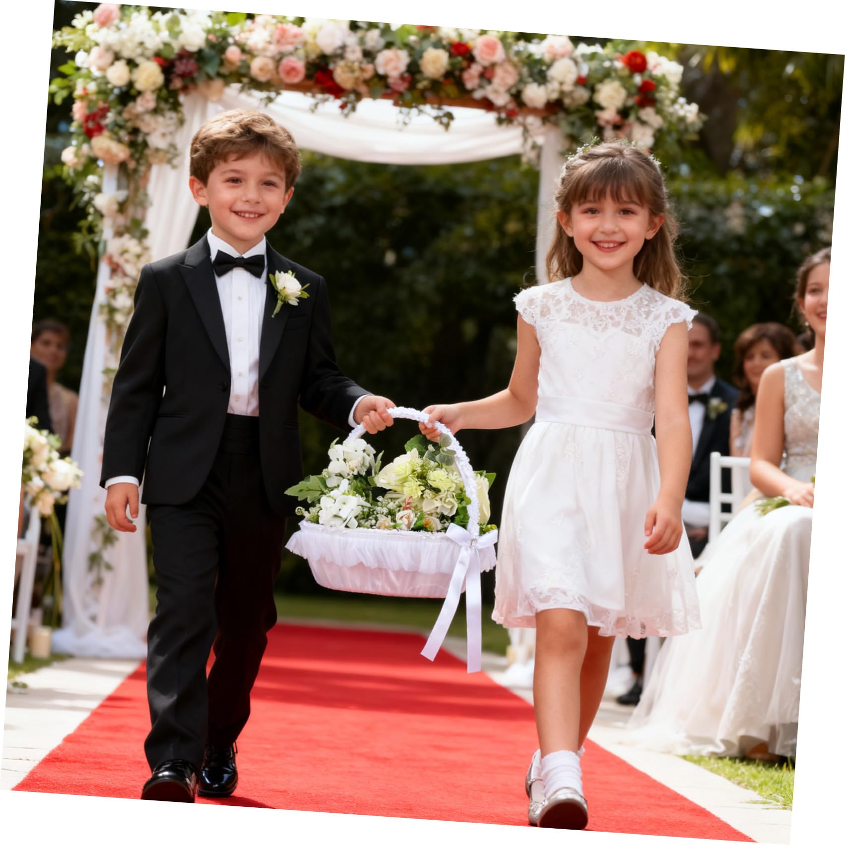 Eleganter und Wiederverwendbarer Hochzeitskorb aus Polyester und Spitze mit Funkelnden Strasssteinen Blumenkorb für Hochzeitsfeiern und Partys