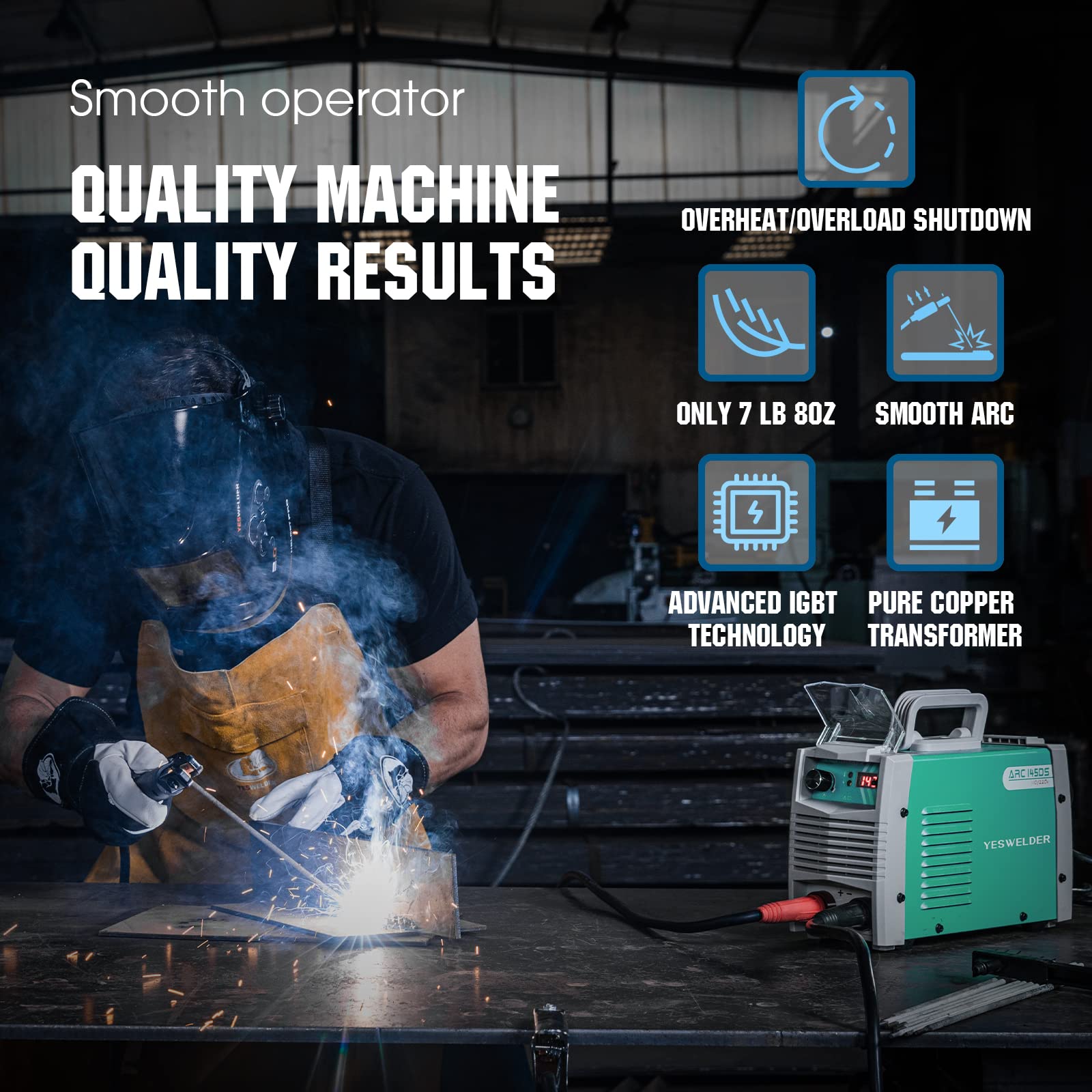 Buy YESWELDER 145A ARC MMA Stick Welder with Lift TIG Torch, Digital Display 110/220V Dual