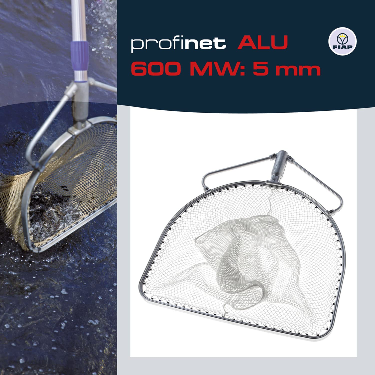 FIAP profinet ALU 600 MW: 5 mm - Maschenweite 5 mm - Profi - Fischkescher - Material Aluminium - Kescher - Teichkescher - Reinigung - Fischzucht - Aquakultur - Teichwirtschaft - ohne Kescherstiel