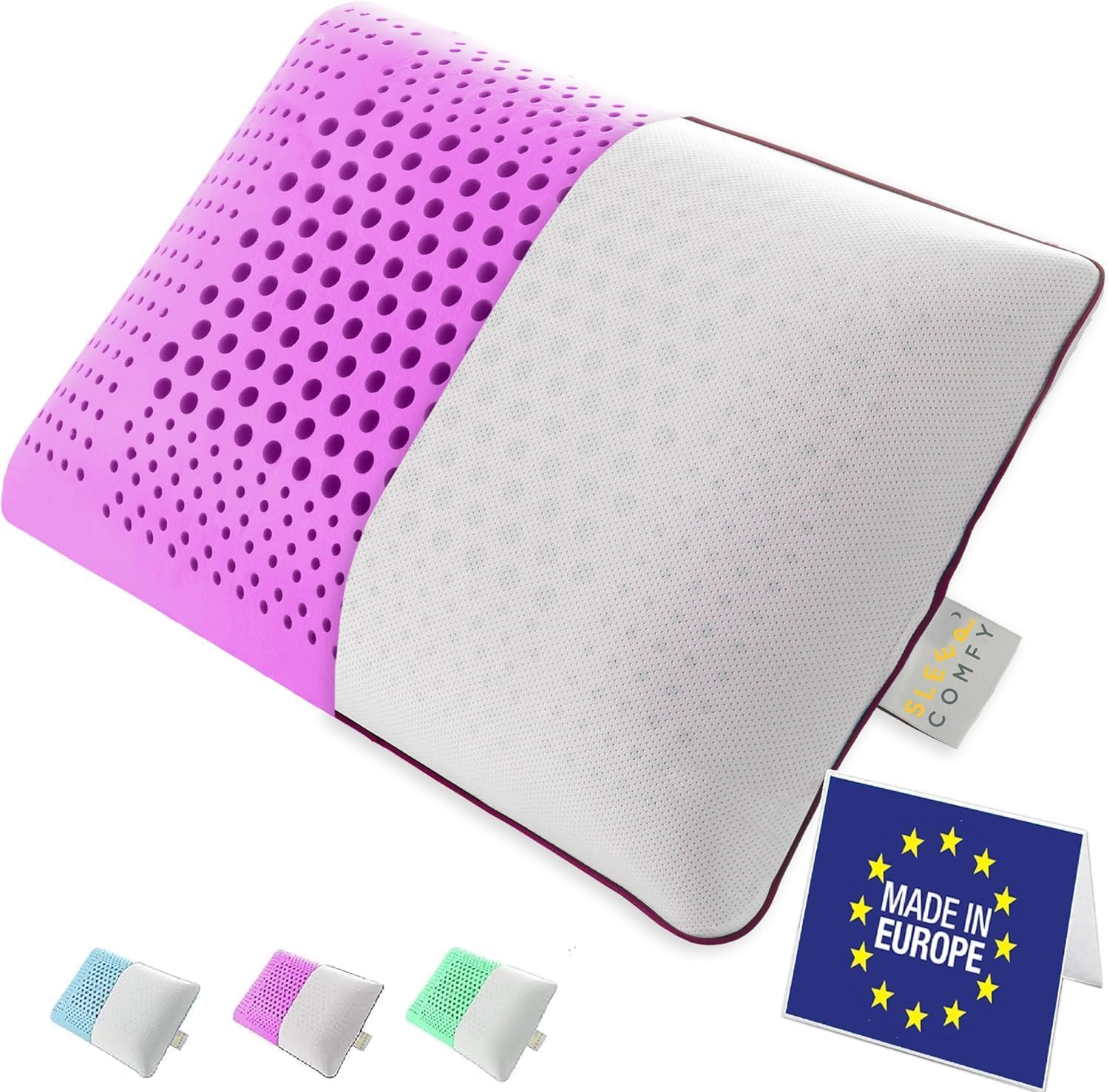 SLEEP COMFY Luksusowa lawendowa poduszka do aromaterapii z poszewką z pianki Visco z pamięcią kształtu, ergonomiczna, ortopedyczna poduszka pod kark, poduszka do spania dla osób śpiących na plecach,