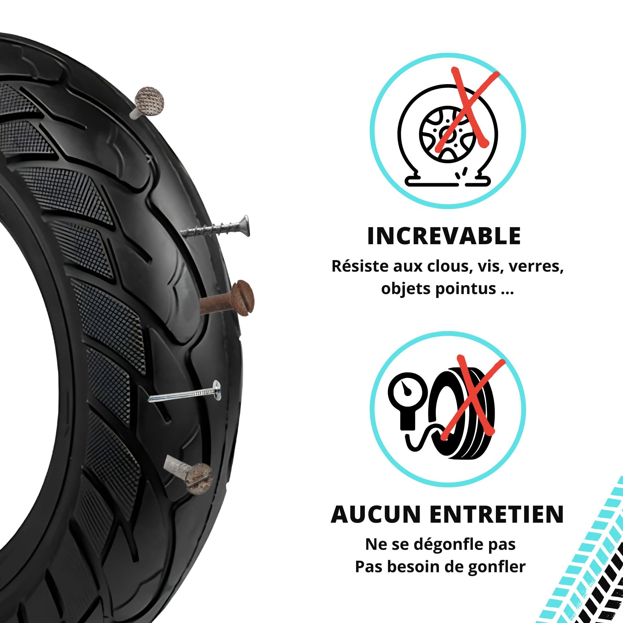 BITUME | Pneu Plein 10x2.50 pouces pour Trottinette Électrique Xiaomi, Ducati, Lexgo, Vivobike S2 | Pneu Increvable (34mm)