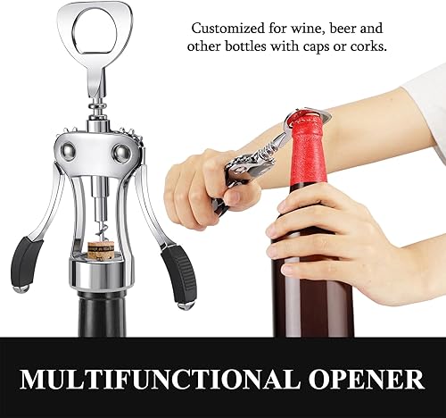 Miniatura 4 de KORCCI Abridor de vino, sacacorchos de aleación de zinc resistente, abrebotellas de cerveza de alta calidad, accesorios multifuncionales para vino