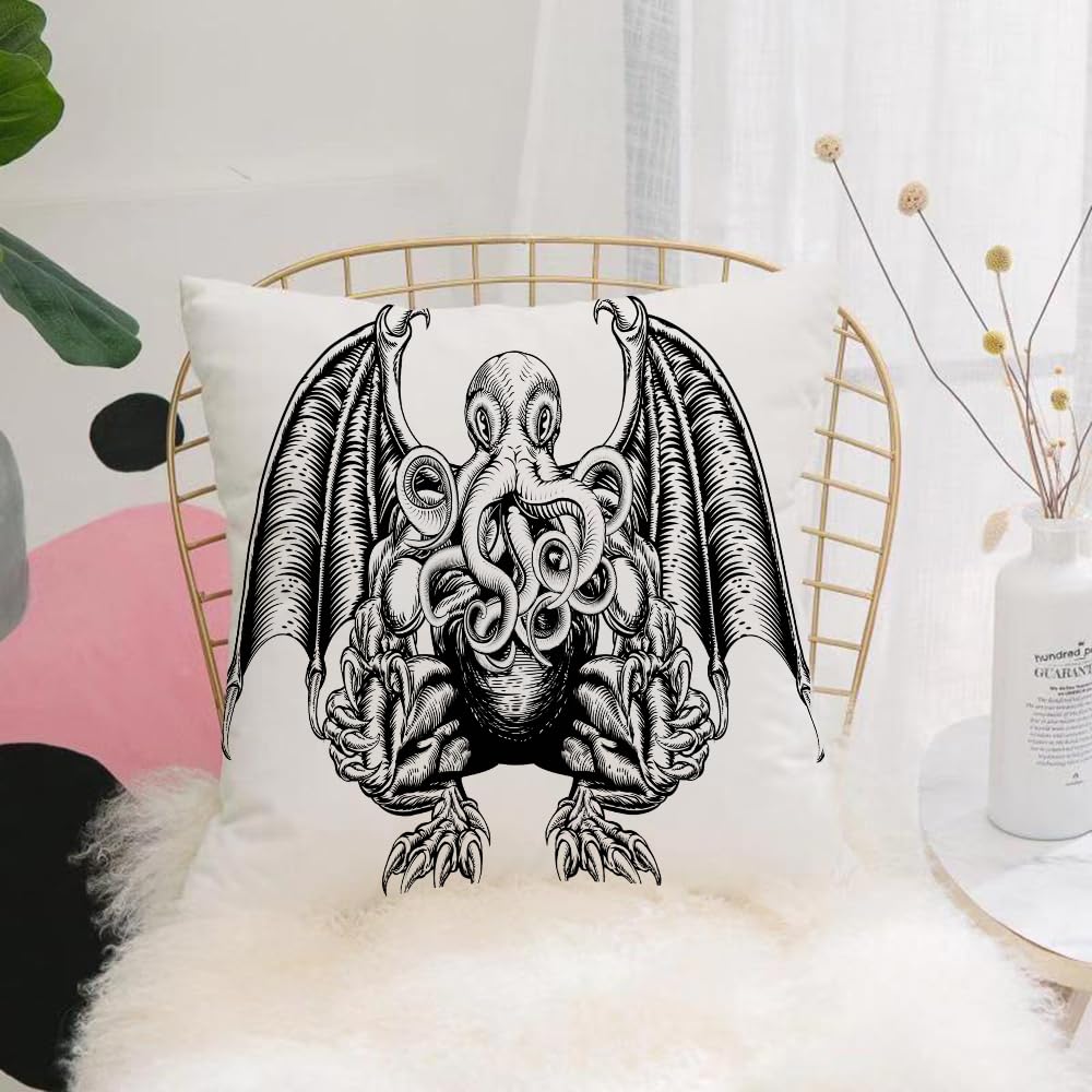 Hyosxw Kraken, Cthulhu Monster Evil Fictional Cosmi - A5 Cushion Cover,Throw Pillow Case Home Decorative For Living Room Bedroom Sofa Chair 18X18 Inch,Kraken, Cthulhu Monster Evil Fictional Cosmic Monster In Woodcut Style Illustra,Pillowcase 45X45cm