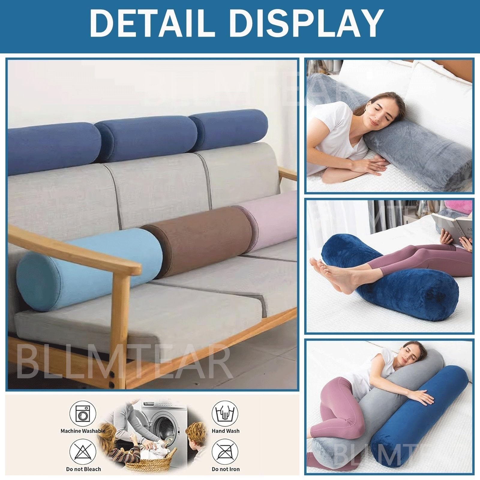 Zylindrisches Nackenrolle 15x40/15x50/20x60 Samt Rohrkissen Bequemes Multifunktional Reisekissen Abnehmbar Kissenrolle Rollenkissen for Nacken, Beine, Rücken, Bett, Yoga(@6,20x120cm/8x47in)