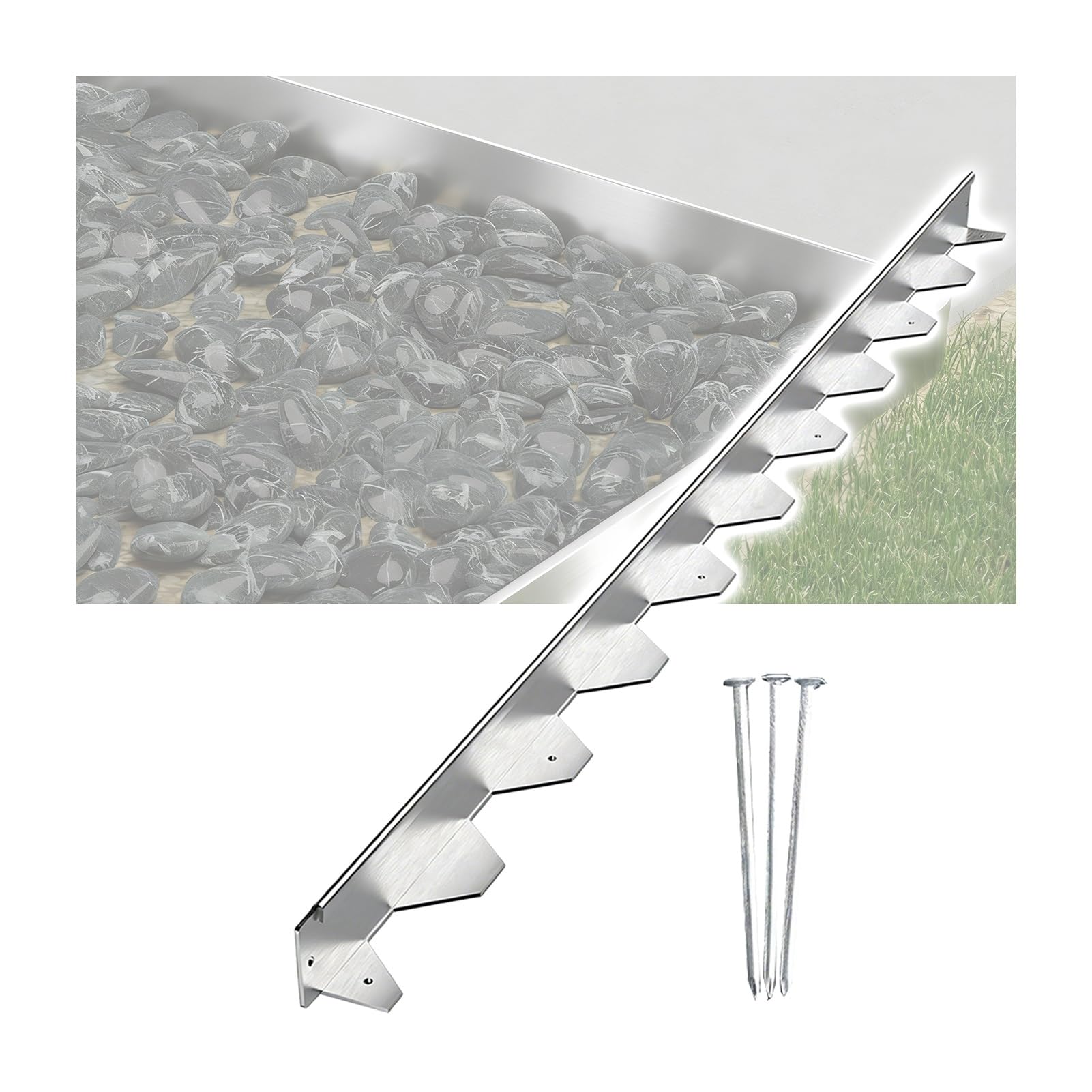 Borde para Jardín, Bordes para Jardín Sin Necesidad De Excavar con Grapas, Borde Flexible De Acero Inoxidable para Paisajismo, Jardines De Flores, Césped(Silver-3PCS,100x3x5cm)