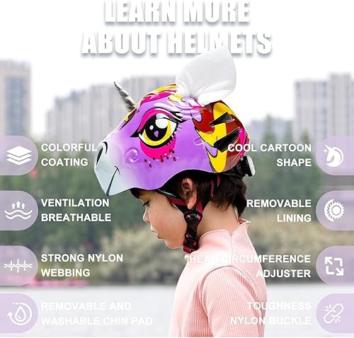 Miniatura 10 de Casco de unicornio para niños pequeños y niños 3D con certificación de seguridad CPSC y CPSIA de aproximadamente 2 a 6 años de fácil ajuste y