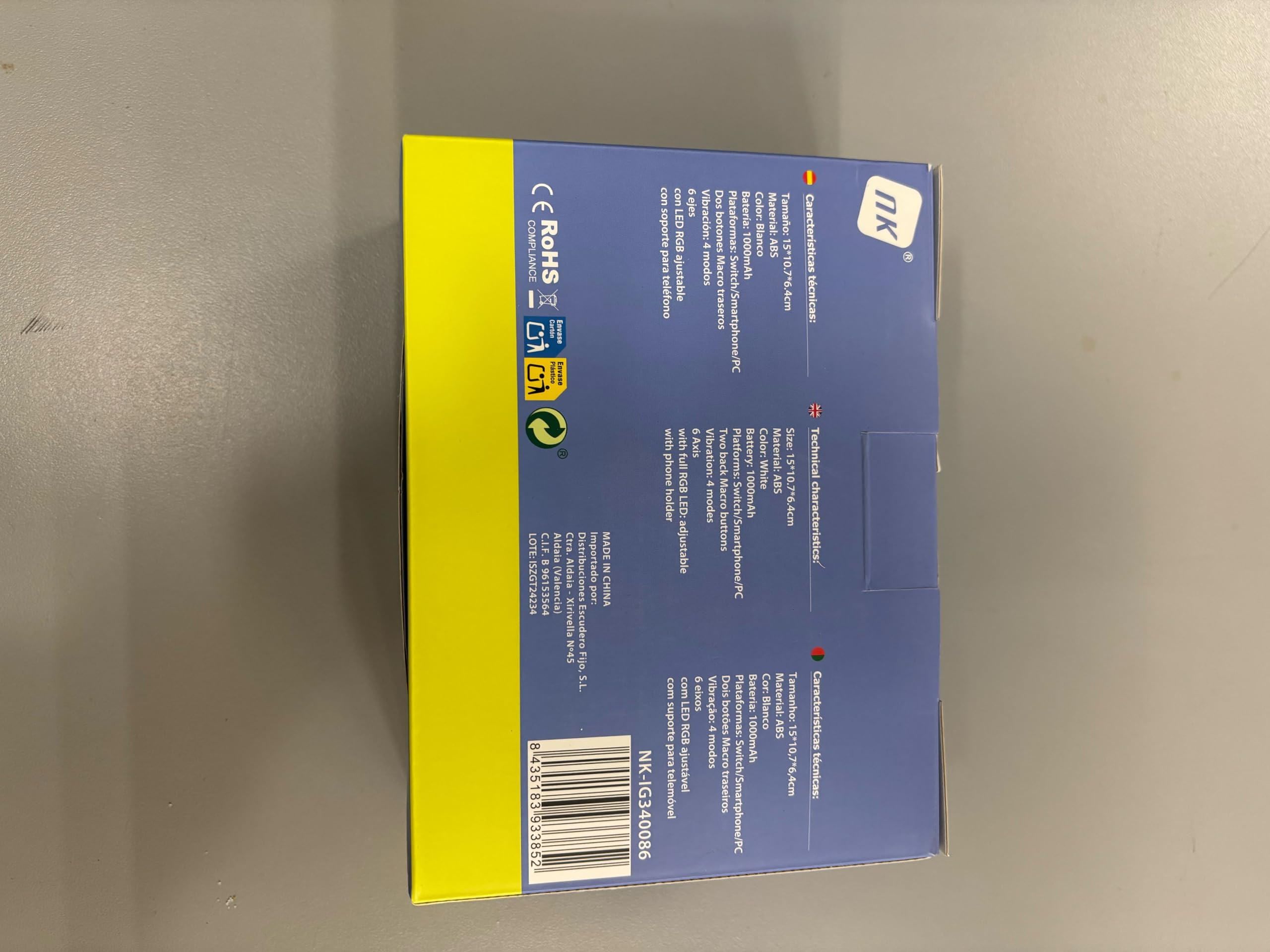 NK Mando Switch Inalámbrico - LED RGB Ajustable, Switch/PC/Android/iOS, Función Turbo, Ajustes Macro, Bluetooth, 6 ejes, 4 Modos de Vibración - Color Blanco (Incluye Soporte Smartphone)