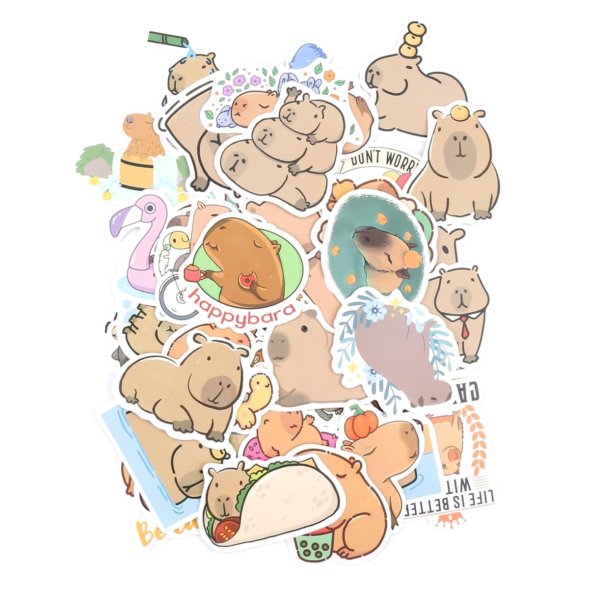 Tabanzhe Multi 50Pcs Cute Capybara Stickers, Waterproof Vinyl Animal Stickers, Kawaii Graffiti Stickers For Laptop Water Bottle Luggage Phone Scrapbook, Aesthetic Stickers For Teens Kids Adults