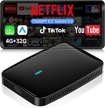 Wireless CarPlay Adapter, Magic AI Box with Dual-WiFi Stability Enjoy Video & Music Apps, Wireless CarPlay Box Compatible with Wired Factory CarPlay & Android Auto, Support for YouTube/Netflix