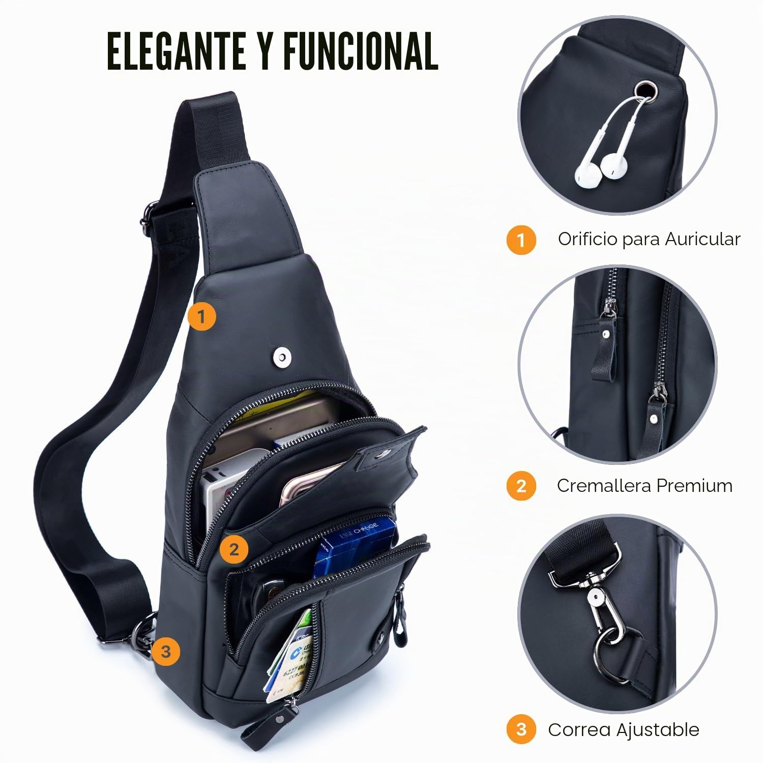 WeeDee Bandoleras Hombre Pequeña Piel Mochila de Cuero Autentico Bolsos de Hombre y Pecho Bolso Bandolera Resistentes al Agua Para Escolare Ciclismo Senderismo