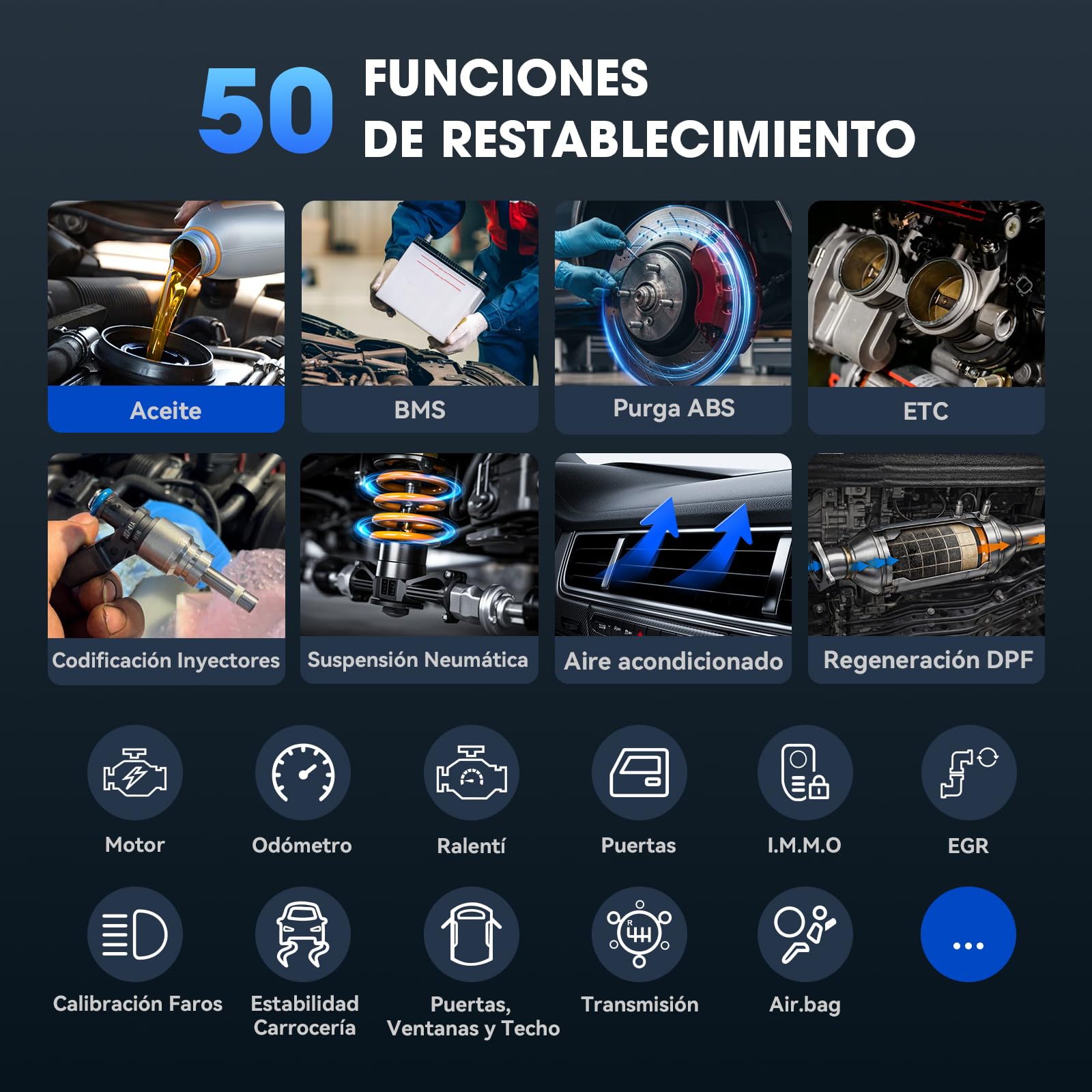 JU2000 Máquina Diagnosis Coche, Escáner de Todos los Sistemas con Bluetooth, 50 Servicios, Codificación ECU, Prueba Activación, Auto Vin, CANFD, DoIP, Programación TPMS, Actualización WiFi