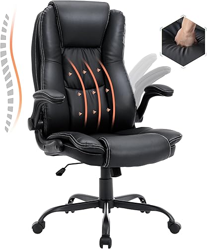 Silla de oficina grande y alta con respaldo alto, silla ejecutiva de cuero, silla ergonómica de cuero para computadora en casa con brazos abatibles,