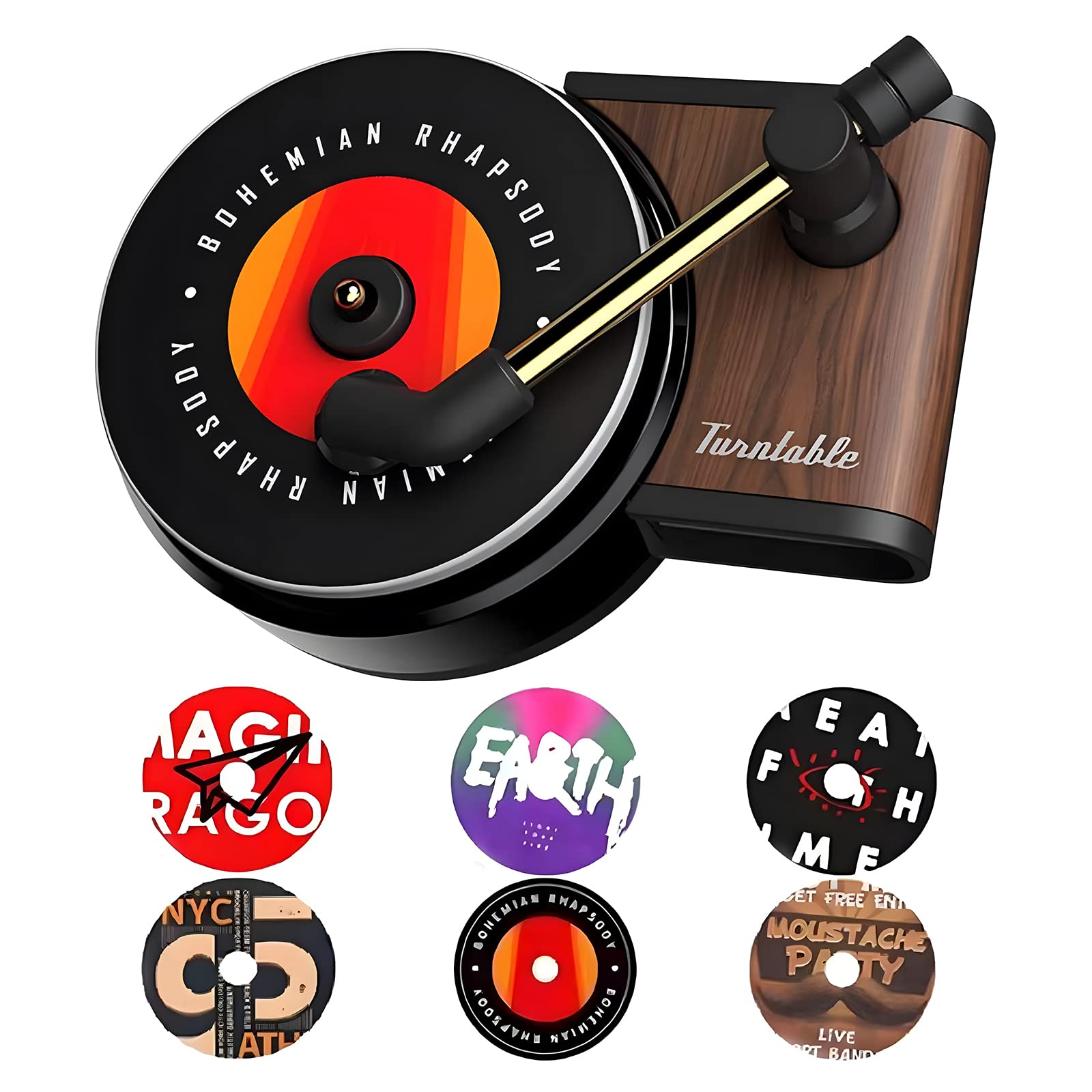 Car Air Freshener, Phonograph Record Player Design Turntable Diffuser with 6 Aroma Paper Fragrance Analog Record Car Clip On Rotation Retro Style Air Vent Easy Installation Black