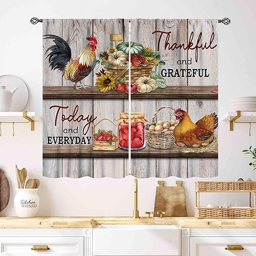 Miniatura 37 de Cortinas de cocina de granja, animales de granja rústica, gallo, pollo, leche, vaca, cerdo, molino de viento, granero rojo, retro, casa rural,