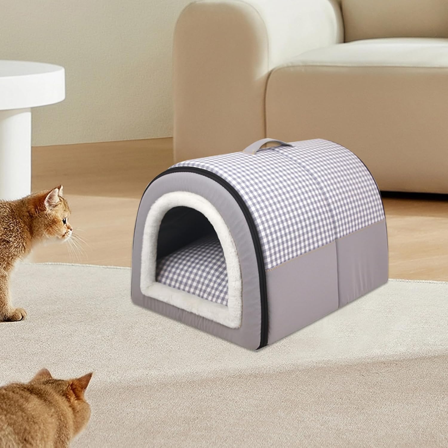 Cuccia per cani da interni, cuccia per cani 2 in 1, pieghevole, con cuscino rimovibile anti-ansia, impermeabile, calda, cuccia calmante per cani (70 x 55 x 45 cm, blu)