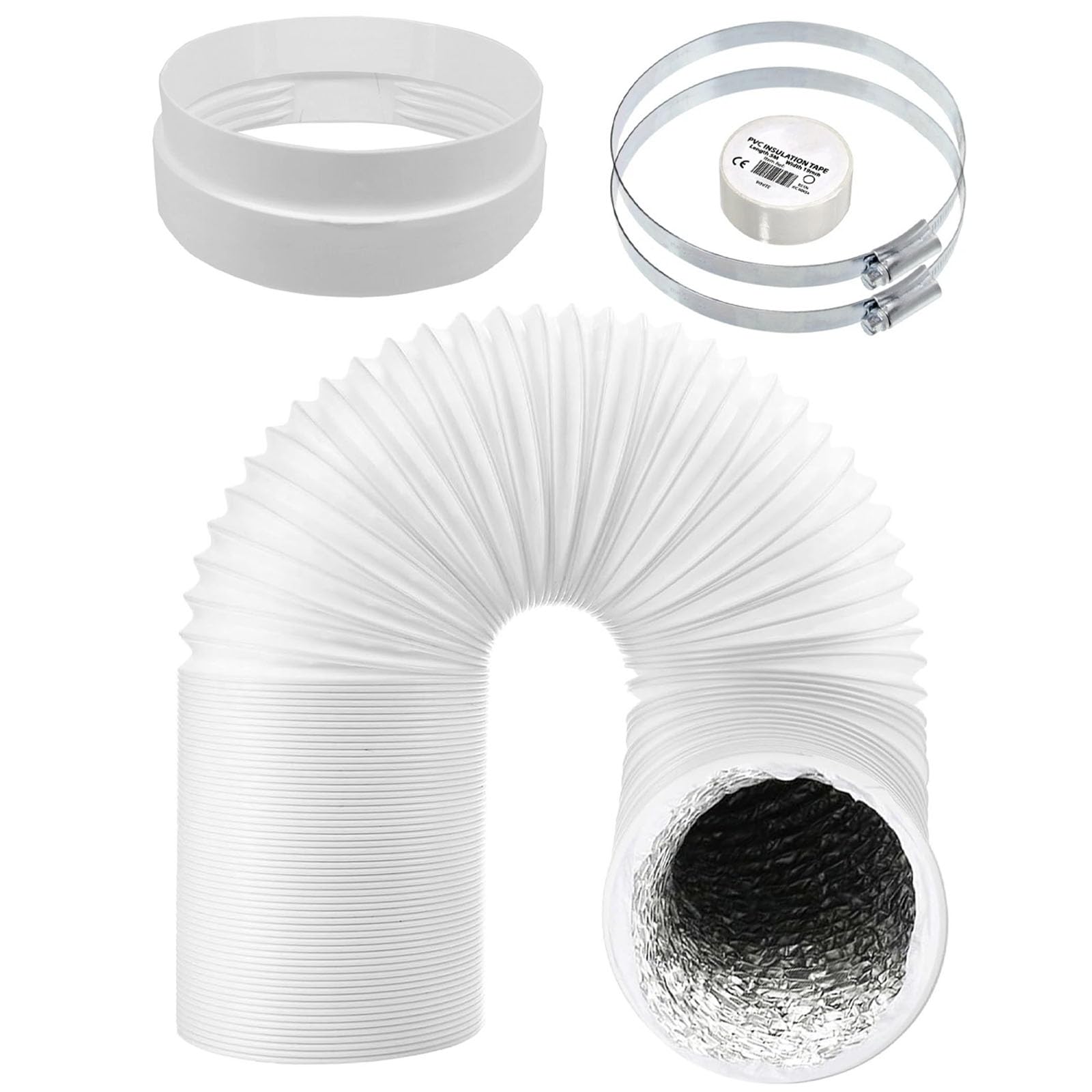 SPARES2GO Universal Vent Duct Hose Extension Kit for Air Con Conditioner Flexible White 6in 152mm 3m