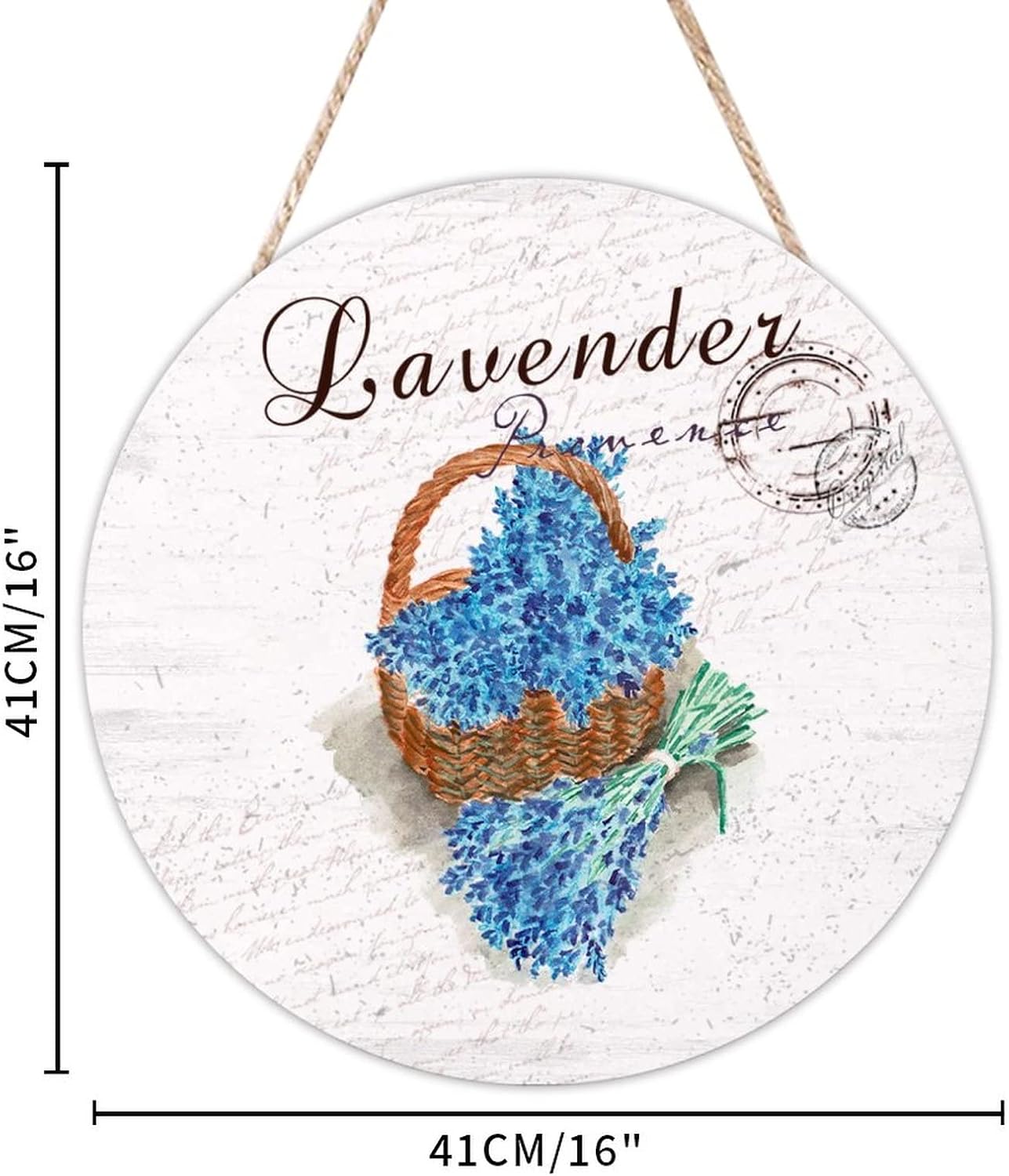 Lavender Wood Door Sign, Floral Front Door Sign, 16x16in Old Paper Textures Wall Hanging Sign Plaque for Front Door Farmhouse Porch Housewarming Gifts