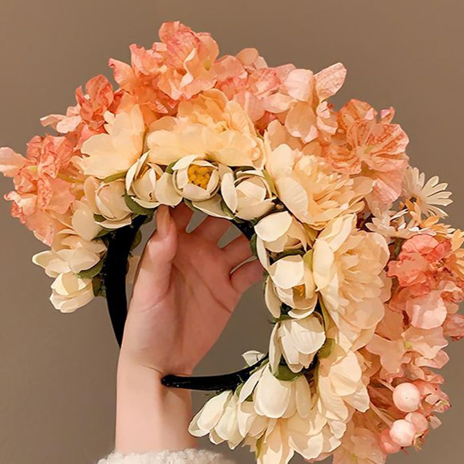 メキシカ ローズフラワー ヘッドバンド ヘアリース ウェディングパーティー コスチューム ヘッドピース ブライダル 女性用 写真撮影