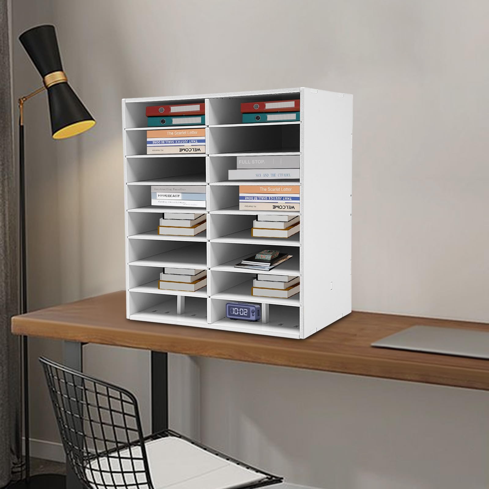 Raccoglitore a 16 scomparti in PVC resistente, colore bianco