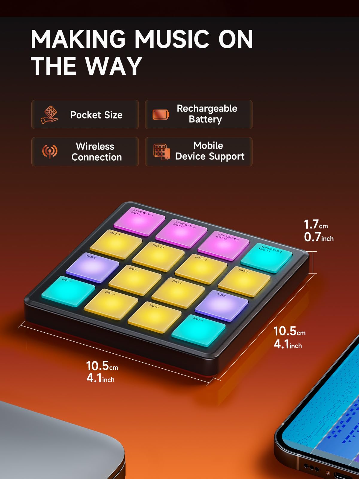 Donner Contrôleur MIDI Pad Beat Maker Machine, Boîte à Rythmes Portable avec 16 Pads de Rythme, Répétition de Notes et Logiciel de Production Musicale, Contrôleur MIDI USB avec 40 Cours,STARRYPAD MINI