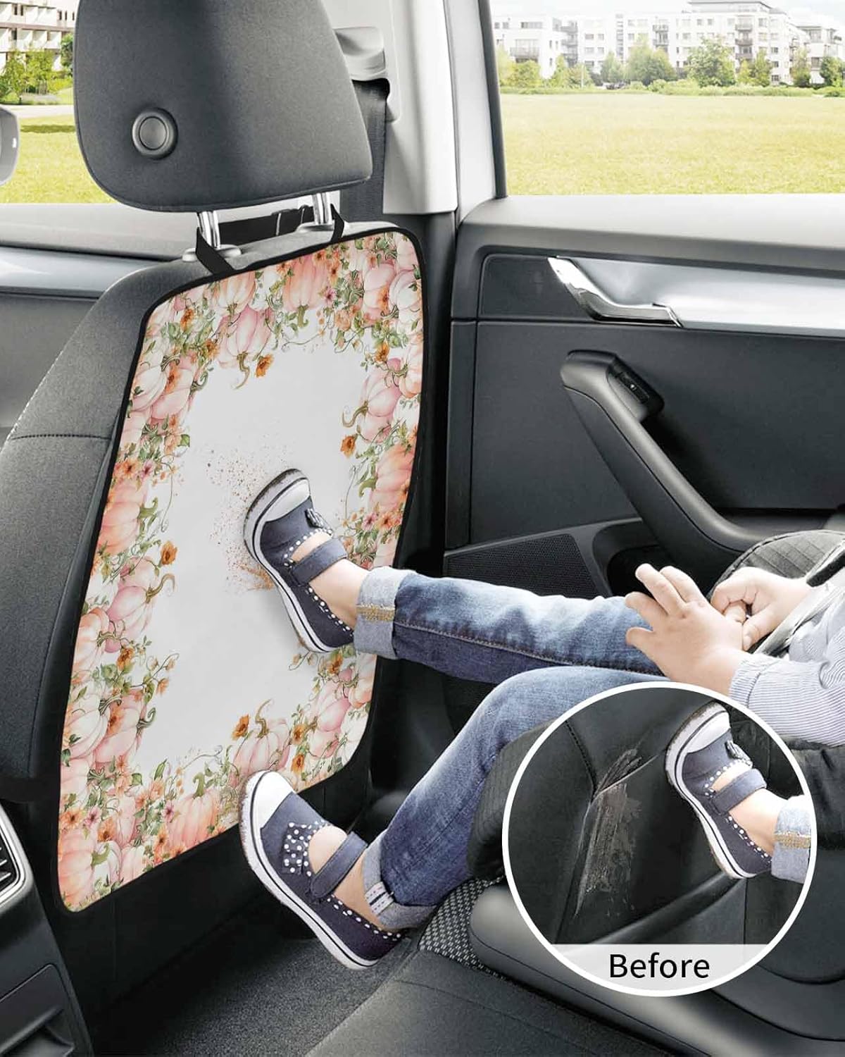 T&H XHome Car Seat Protector, 2 Pack Kick Mats Back Seat Protector Thanksgiving Pink Pumpkin Fall Sunflower Waterproof Backseat Cover for Kids Universal Fit Automotive Interior Protectors