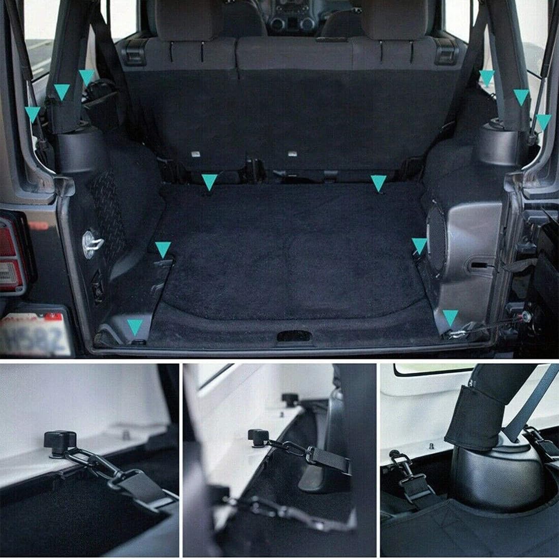 4 Pezzi Anelli di Ancoraggio D Anello a D Gancio di Ancoraggi Hardtop/Coperchio Chiusura a Rimozione Rapida Fissaggi per Wrangler JK YJ TJ JKU Sport/Sahara/libertà/Rubicon X Unlimited 95-17