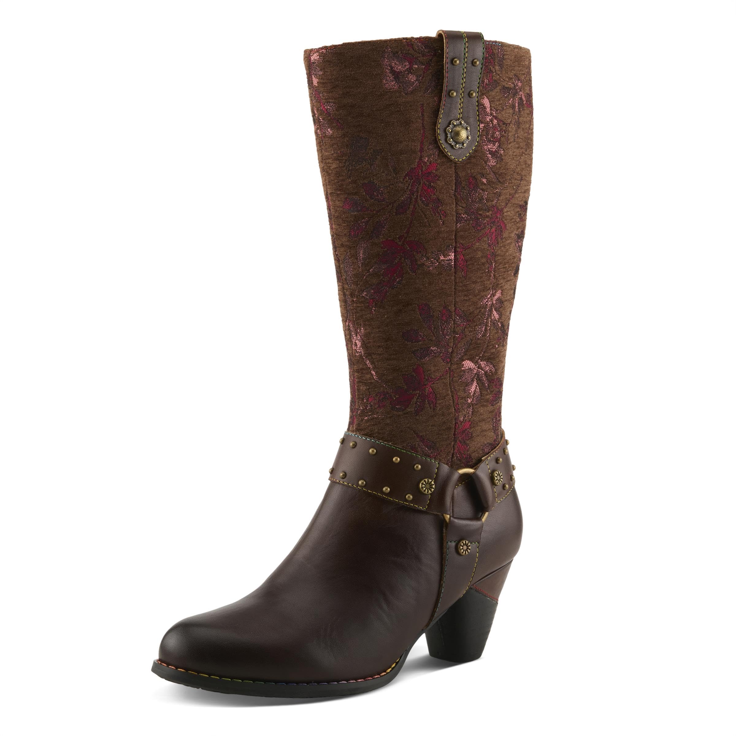 Spring Step LArtiste Wyoming Mid-Calf Boots Western-Inspired Leather Boots with Studded Harness Detail
