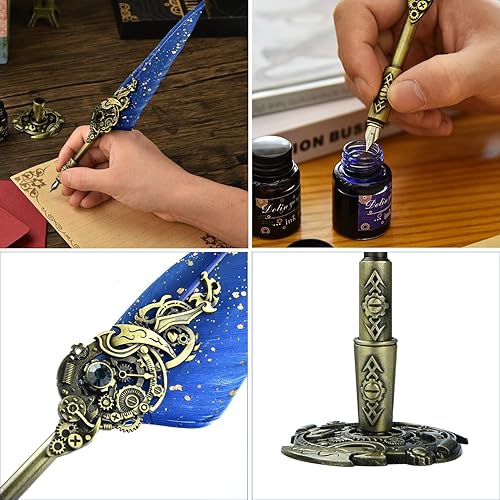 Miniatura 4 de Hethrone Juego de bolígrafos y tinta para caligrafía para principiantes, juego de plumas estilográficas (azul marino)