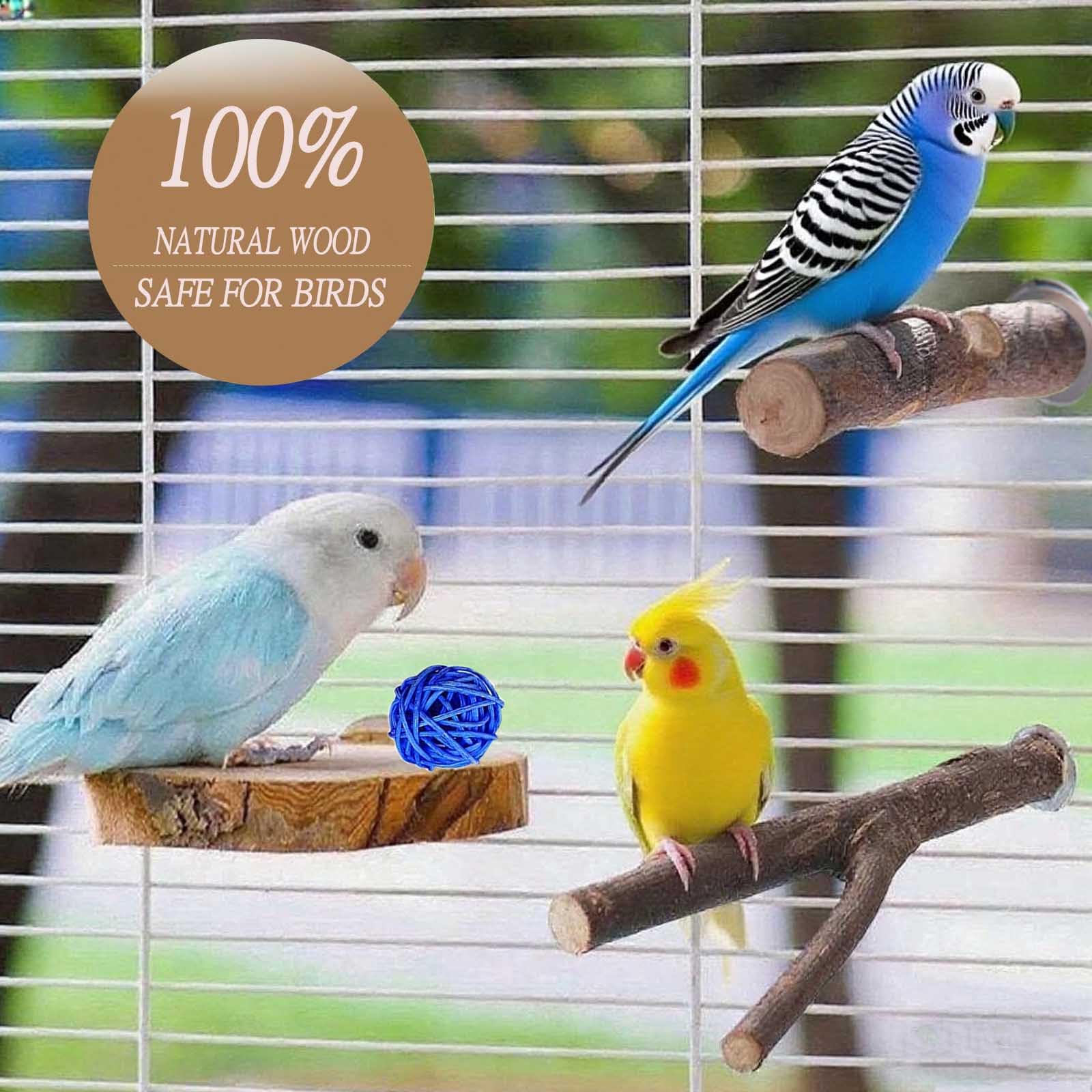 8 PCS Natural Wood Bird Perches Stand for Cage, 5 PCS Parrot Rattan Balls, Wooden Hanging Multi-Branch Perches Platform, Hammock Swing Toy for Parakeets, Budgies, Cockatiels, Conures, Macaws (13 PCS) - image 3