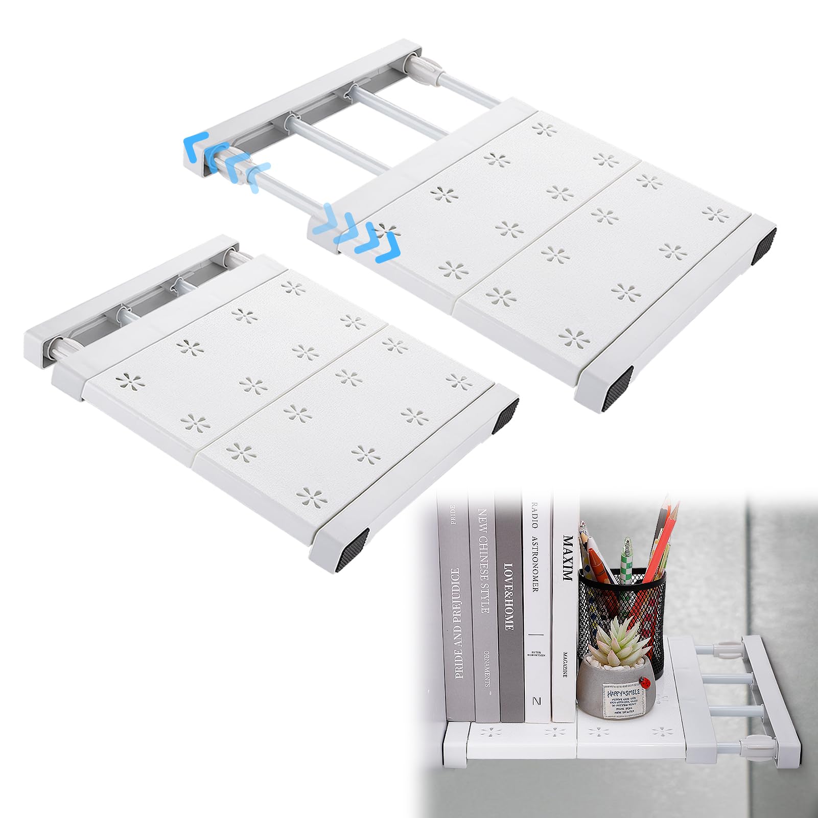 Apipi2 Pcs School Locker Shelf Organizer - Adjustable Locker Divider Mate with 22 Lbs Strong Bearing Capacity, Easy to Install for Extending Locker Use Space, 9.4'' W x (10.6''-17.7'') L