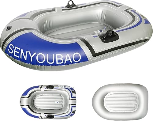 ptlsy Barco inflable, balsa flotante de lago para adultos, balsa portátil para barco de pesca para lago con bomba de mano de remos